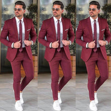 Charger l&#39;image dans la galerie, Elegant Custom Burgundy Men Suit Blazers For Party Prom 2 Pieces Jacket + Pants Groom Wedding Suits Notched Lapel Mens Tuxedos