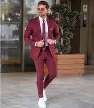 Charger l&#39;image dans la galerie, Elegant Custom Burgundy Men Suit Blazers For Party Prom 2 Pieces Jacket + Pants Groom Wedding Suits Notched Lapel Mens Tuxedos