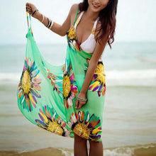 Charger l&#39;image dans la galerie, 2019 Hot Women Halter Lightweight Chiffon Floral Print Beach Cover Up Towel Silk Beach Bikini Fashion Open-Back Beach Dress