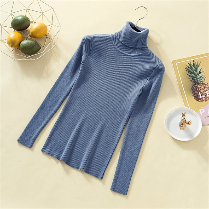 Knit Sweater Women Turtleneck Casual Pure Cashmere Pullover Autumn Winter Solid Long Sleeve Slim-jumper Soft Tops Pull Femme