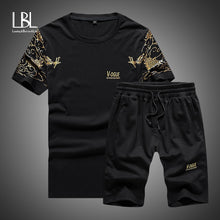 Charger l&#39;image dans la galerie, Summer 2PC Set Men EUR/US Size Short Sleeve T Shirts Two Piece Tops+ Shorts Suit Sportswear Set Mens Short Sets Male Tracksuit