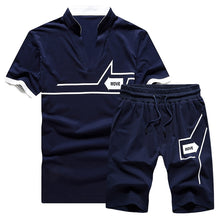 Charger l&#39;image dans la galerie, Summer 2PC Set Men EUR/US Size Short Sleeve T Shirts Two Piece Tops+ Shorts Suit Sportswear Set Mens Short Sets Male Tracksuit