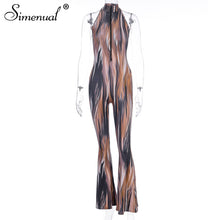 Charger l&#39;image dans la galerie, Simenual Tie Dye Sexy Zipper Flare Pants Jumpsuits Women Sleeveless Fashion Hot Skinny Bodycon Rompers 2020 Spring Slim Jumpsuit