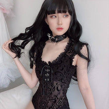 Charger l&#39;image dans la galerie, InsGoth Sexy Lace Bodycon Bodysuit Women Gothic Streetwear Mesh Hollow Out Patchwork Sleeveless Bodysuit Female Black Body Party