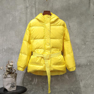 Fitaylor Winter Ultra Light Women Down Jacket Warm White Duck Down Hooded Parkas Female Single Breasted Snow Outerwear With Belt