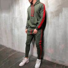 Charger l&#39;image dans la galerie, 2 Pieces Sets Tracksuit Men New Brand Autumn Winter Hooded Sweatshirt +Drawstring Pants Male Stripe Patchwork Hoodies Bigsweety