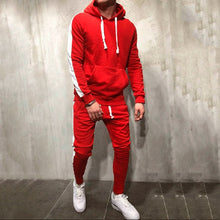 Charger l&#39;image dans la galerie, 2 Pieces Sets Tracksuit Men New Brand Autumn Winter Hooded Sweatshirt +Drawstring Pants Male Stripe Patchwork Hoodies Bigsweety