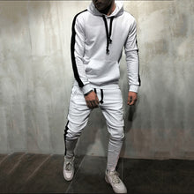 Charger l&#39;image dans la galerie, 2 Pieces Sets Tracksuit Men New Brand Autumn Winter Hooded Sweatshirt +Drawstring Pants Male Stripe Patchwork Hoodies Bigsweety