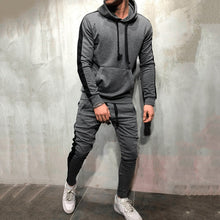 Charger l&#39;image dans la galerie, 2 Pieces Sets Tracksuit Men New Brand Autumn Winter Hooded Sweatshirt +Drawstring Pants Male Stripe Patchwork Hoodies Bigsweety