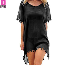 Charger l&#39;image dans la galerie, 2020 Chiffon Tassels Beach Wear Women Swimsuit Cover Up Swimwear Bathing Suits Summer Mini Dress Loose Solid Pareo Cover Ups