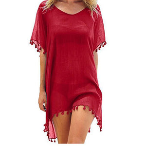 2020 Chiffon Tassels Beach Wear Women Swimsuit Cover Up Swimwear Bathing Suits Summer Mini Dress Loose Solid Pareo Cover Ups