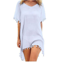 Charger l&#39;image dans la galerie, 2020 Chiffon Tassels Beach Wear Women Swimsuit Cover Up Swimwear Bathing Suits Summer Mini Dress Loose Solid Pareo Cover Ups