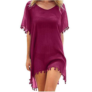 2020 Chiffon Tassels Beach Wear Women Swimsuit Cover Up Swimwear Bathing Suits Summer Mini Dress Loose Solid Pareo Cover Ups