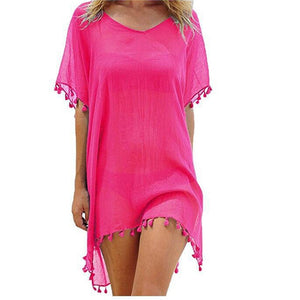 2020 Chiffon Tassels Beach Wear Women Swimsuit Cover Up Swimwear Bathing Suits Summer Mini Dress Loose Solid Pareo Cover Ups