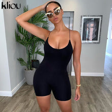 Charger l&#39;image dans la galerie, kliou black Skinny Spaghetti Strap sleeveless Street woman Rompers 2019 bar club Bodycon bodysuit en jumpsuits body femme