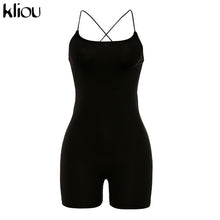 Charger l&#39;image dans la galerie, kliou black Skinny Spaghetti Strap sleeveless Street woman Rompers 2019 bar club Bodycon bodysuit en jumpsuits body femme