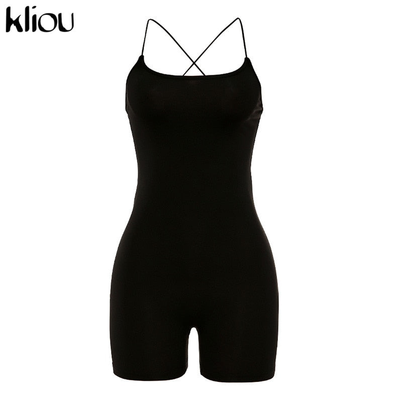 kliou black Skinny Spaghetti Strap sleeveless Street woman Rompers 2019 bar club Bodycon bodysuit en jumpsuits body femme