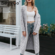 Charger l&#39;image dans la galerie, BerryGo Vintage mohair long cardigan women sweaters female Long sleeve pocket winter cardigans Casual knitwear pure jumpers