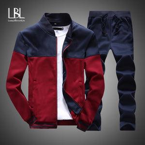 2019 New Men Sets Fashion Sporting Suit Brand Patchwork Zipper Sweatshirt +Sweatpants Mens Clothing 2 Pieces Sets Slim Tracksuit