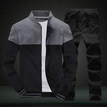 Charger l&#39;image dans la galerie, 2019 New Men Sets Fashion Sporting Suit Brand Patchwork Zipper Sweatshirt +Sweatpants Mens Clothing 2 Pieces Sets Slim Tracksuit