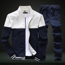 Charger l&#39;image dans la galerie, 2019 New Men Sets Fashion Sporting Suit Brand Patchwork Zipper Sweatshirt +Sweatpants Mens Clothing 2 Pieces Sets Slim Tracksuit