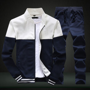 2019 New Men Sets Fashion Sporting Suit Brand Patchwork Zipper Sweatshirt +Sweatpants Mens Clothing 2 Pieces Sets Slim Tracksuit