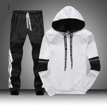 Charger l&#39;image dans la galerie, White Black Men Hoodies Set Fashion 2019 Autumn Brand Casual Tracksuit Mens Set Sports Two Piece Patchwork Hoodie Pant Male Suit