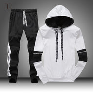 White Black Men Hoodies Set Fashion 2019 Autumn Brand Casual Tracksuit Mens Set Sports Two Piece Patchwork Hoodie Pant Male Suit