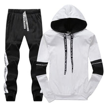 Charger l&#39;image dans la galerie, White Black Men Hoodies Set Fashion 2019 Autumn Brand Casual Tracksuit Mens Set Sports Two Piece Patchwork Hoodie Pant Male Suit