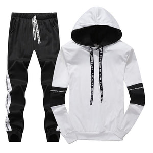 White Black Men Hoodies Set Fashion 2019 Autumn Brand Casual Tracksuit Mens Set Sports Two Piece Patchwork Hoodie Pant Male Suit