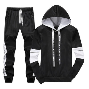 White Black Men Hoodies Set Fashion 2019 Autumn Brand Casual Tracksuit Mens Set Sports Two Piece Patchwork Hoodie Pant Male Suit