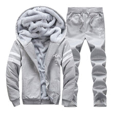 Charger l&#39;image dans la galerie, Tracksuit Men Sporting Fleece Thick Hooded Brand-Clothing Casual Track Suit Men Jacket+Pant Warm Fur Inside Winter Sweatshirt