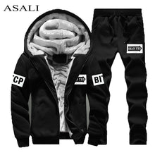 Charger l&#39;image dans la galerie, Tracksuit Men Sporting Fleece Thick Hooded Brand-Clothing Casual Track Suit Men Jacket+Pant Warm Fur Inside Winter Sweatshirt