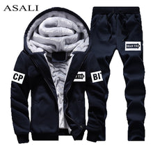 Charger l&#39;image dans la galerie, Tracksuit Men Sporting Fleece Thick Hooded Brand-Clothing Casual Track Suit Men Jacket+Pant Warm Fur Inside Winter Sweatshirt