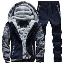 Charger l&#39;image dans la galerie, Tracksuit Men Sporting Fleece Thick Hooded Brand-Clothing Casual Track Suit Men Jacket+Pant Warm Fur Inside Winter Sweatshirt