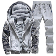 Charger l&#39;image dans la galerie, Tracksuit Men Sporting Fleece Thick Hooded Brand-Clothing Casual Track Suit Men Jacket+Pant Warm Fur Inside Winter Sweatshirt