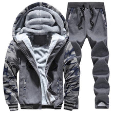 Charger l&#39;image dans la galerie, Tracksuit Men Sporting Fleece Thick Hooded Brand-Clothing Casual Track Suit Men Jacket+Pant Warm Fur Inside Winter Sweatshirt