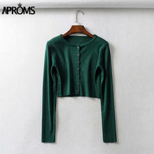 Charger l&#39;image dans la galerie, Aproms Candy Color Ribbed Knitted Cardigan Women Autumn Winter Long Sleeve Basic Cropped Sweaters Female Casual Short Jumper Top