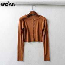 Charger l&#39;image dans la galerie, Aproms Candy Color Ribbed Knitted Cardigan Women Autumn Winter Long Sleeve Basic Cropped Sweaters Female Casual Short Jumper Top