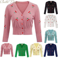 Charger l&#39;image dans la galerie, Belle Poque 10 Colors Spring Autumn Cardigan Women Cherries Embroidery Knitted Cardigans Casual Long Sleeve Tops Pull Sweater