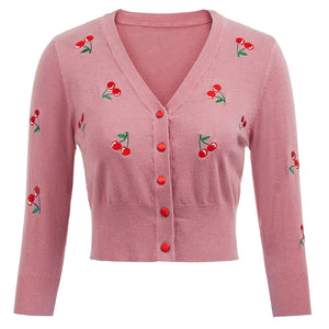 Belle Poque 10 Colors Spring Autumn Cardigan Women Cherries Embroidery Knitted Cardigans Casual Long Sleeve Tops Pull Sweater