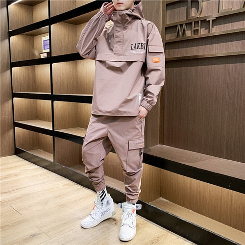 2020 Workwear jacket men's Hooded Jacket+Pants 2PC Sets  baseball  loose Pullover coat & Long Pants Mens Clothing