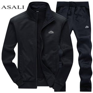 Tracksuits Men Polyester Sweatshirt Sporting Fleece 2019 Gyms Spring Jacket + Pants Casual Men's Track Suit Sportswear Fitness