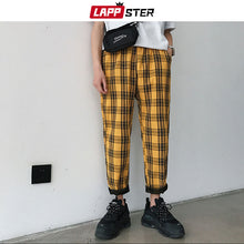 Charger l&#39;image dans la galerie, LAPPSTER Streetwear Yellow Plaid Pants Men Joggers 2019 Man Casual Straight Harem Pants Men Korean Hip Hop Track Pants Plus Size