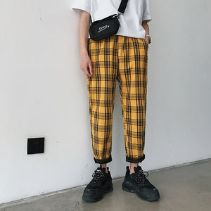 LAPPSTER Streetwear Yellow Plaid Pants Men Joggers 2019 Man Casual Straight Harem Pants Men Korean Hip Hop Track Pants Plus Size