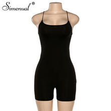 Charger l&#39;image dans la galerie, Simenual Sporty Casual Strap Rompers Womens Jumpsuit Workoout Active Wear Fashion Basic Sleeveless Black Skinny Biker Playsuits