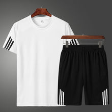 Charger l&#39;image dans la galerie, 2019 Men Casual Set Fashion 2 PCS Sweat Suit Striped Short Sleeve T-shirt Shorts Sets Male Sportswear Tracksuit Summer Sportsuit