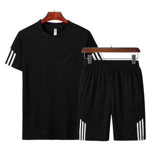 2019 Men Casual Set Fashion 2 PCS Sweat Suit Striped Short Sleeve T-shirt Shorts Sets Male Sportswear Tracksuit Summer Sportsuit