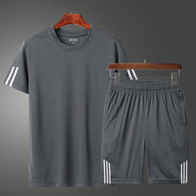 Charger l&#39;image dans la galerie, 2019 Men Casual Set Fashion 2 PCS Sweat Suit Striped Short Sleeve T-shirt Shorts Sets Male Sportswear Tracksuit Summer Sportsuit