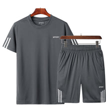 Charger l&#39;image dans la galerie, 2019 Men Casual Set Fashion 2 PCS Sweat Suit Striped Short Sleeve T-shirt Shorts Sets Male Sportswear Tracksuit Summer Sportsuit